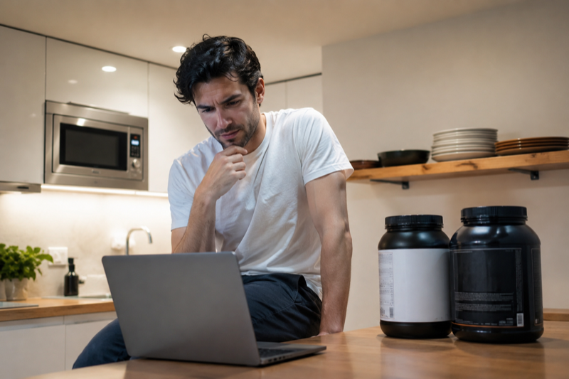Customer comparing supplements on laptop